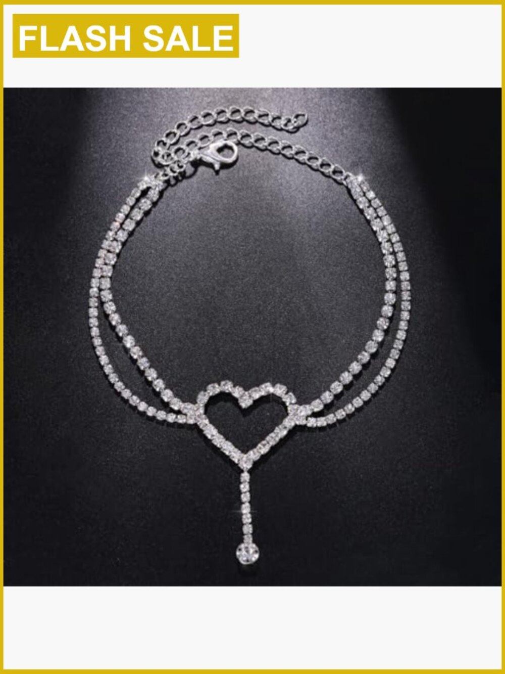Adjustable Silver Anklet Rhinestone Pendant Heart Butterfly Diamond Summer - Picture 6 of 7
